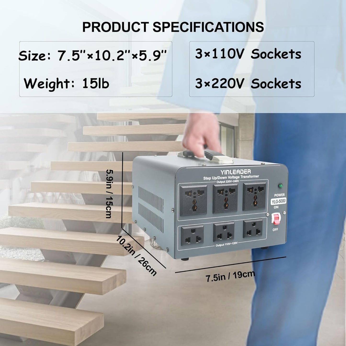 Yinleader YLG-5000W Step Up/Down Voltage Transformer Converter 110V to 220V, New