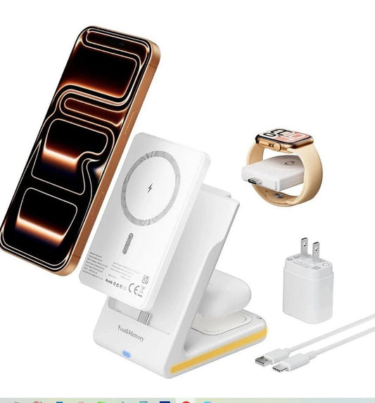 YouthMemory 5 in 1 Wireless Magnetic Charging Station for Apple & Samsung, New!
