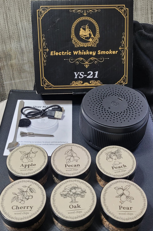 YS-21 Electric Whiskey Smoker w/ 6 Wood Chip Flavors, Rechargeable Lighter, New!